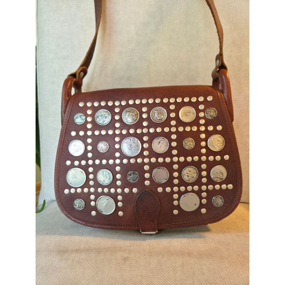 VTG Wilsons Leather Coin Studded Saddle Bag Boho Western Crossbody 70s Penny